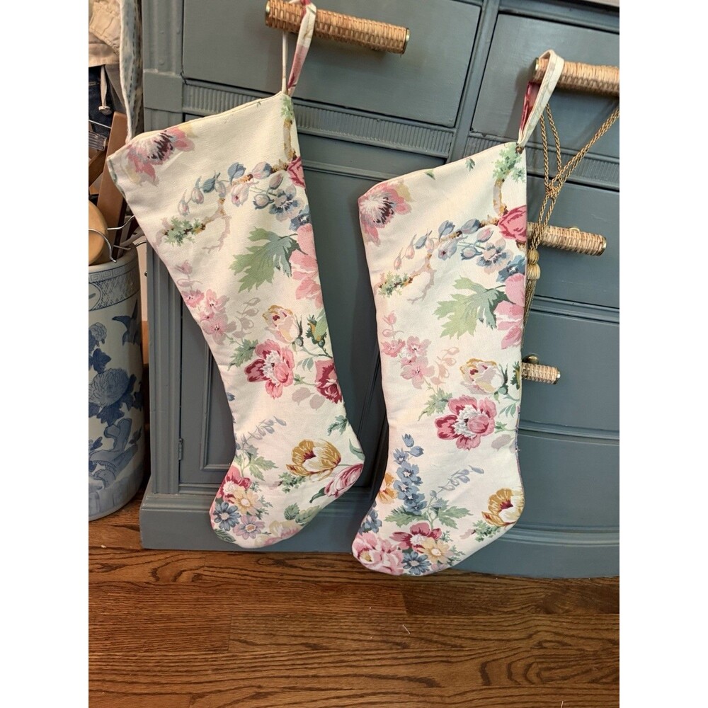 Vintage Quilt Christmas Stocking Set Extra Long 25” Floral Cottagecore Victorian - Picture 2 of 13